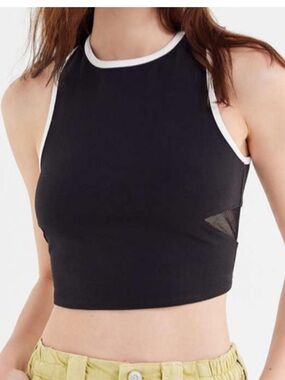 Urban outfitters Black Cropped Racerback Tank white mesh Briana contrast trim